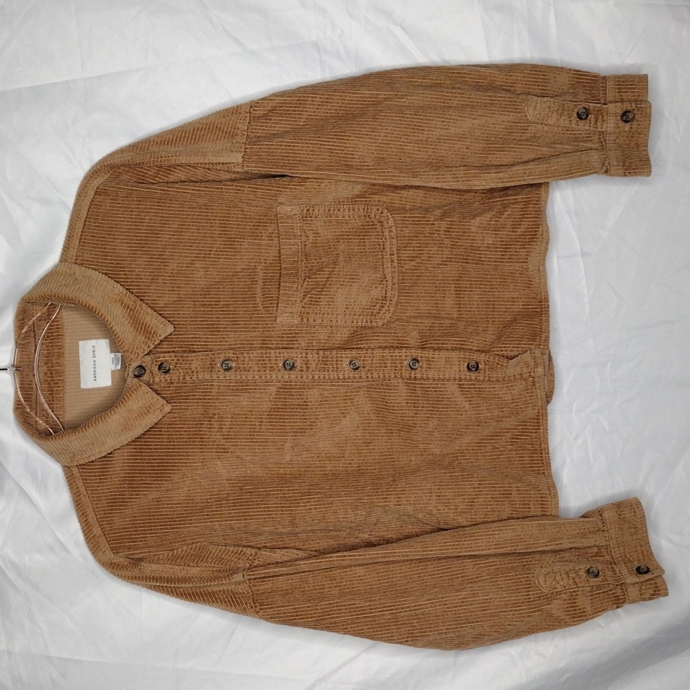 American Eagle Corduroy Chestnut Cropped Button Up Long Sleeve Shirt Women's S